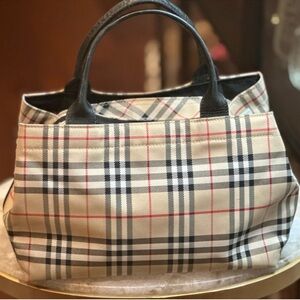 Burberrys Blue Label Vintage Beige and Black Nova Check Tote, EUC